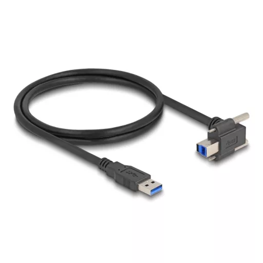 Delock USB 5 Gbps kábel A-típusú USB apa egyenes   B-típusú USB apa csavarral 90 -ban felfelé hajlított 1 m fekete (80480)