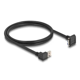   Delock USB 5 Gbps kábel A-típusú USB apa 90 -ban lefelé hajlított   Mikro-B-típusú USB apa csavarokkal 90 -ban lefelé hajlított 1 m fekete (80482)