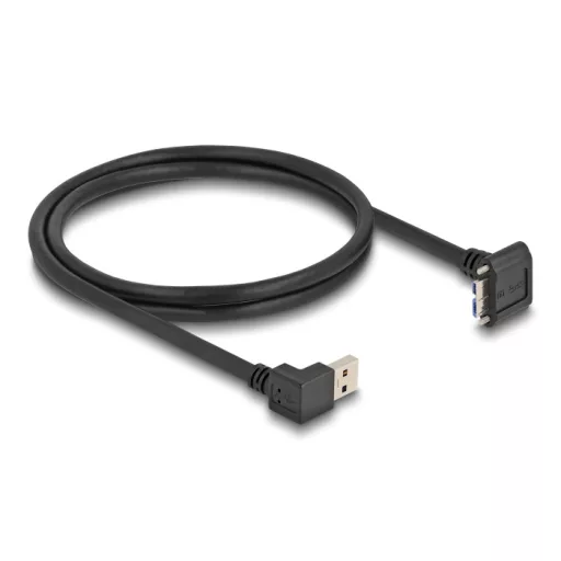 Delock USB 5 Gbps kábel A-típusú USB apa 90 -ban lefelé hajlított   Mikro-B-típusú USB apa csavarokkal 90 -ban lefelé hajlított 1 m fekete (80482)