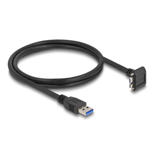 Delock USB 5 Gbps kábel A-típusú USB apa egyenes   Micro-B USB apa csavarral 90 -ban felfelé hajlított 1 m fekete (80483)
