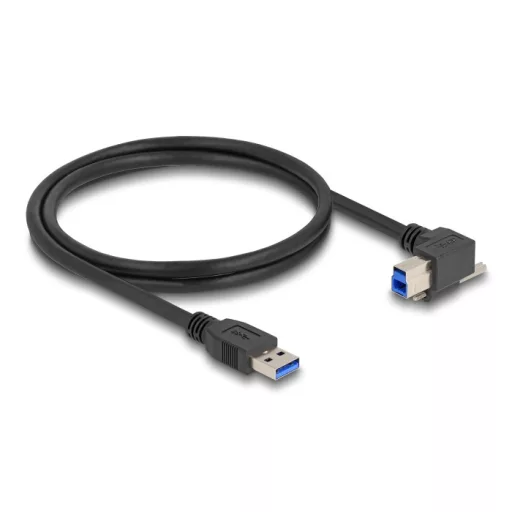 Delock USB 5 Gbps kábel A-típusú USB apa egyenes   B-típusú USB apa csavarral 90 -ban jobbra hajlított 1 m fekete (80484)