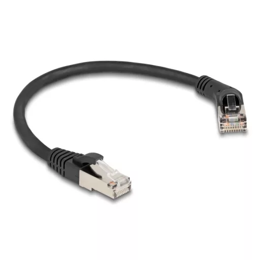 Delock RJ45 hálózati kábel Cat.6A S/FTP 45 -ben jobbra hajlított apa   egyenes apa 0,25 m fekete (80487)