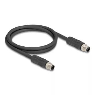   Delock M12 kábel L-kódolt 4 tűs apa - apa PUR húzóláncokhoz alkalmas 1 m fekete (80514)