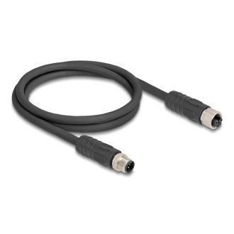   Delock M12 kábel L-kódolt 4 tűs apa - anya PUR húzóláncokhoz alkalmas 1 m fekete (80519)