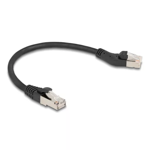 Delock RJ45 hálózati kábel Cat.6A S/FTP 45 -ben jobbra hajlított apa   egyenes apa 0,25 m, fekete (80582)