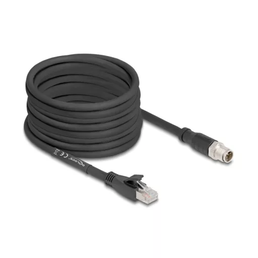 Delock M12 kábel X-kódolt 8 tűs apa - RJ45 apa Cat.5e S/FTP flexibilis 10 m fekete (80586)