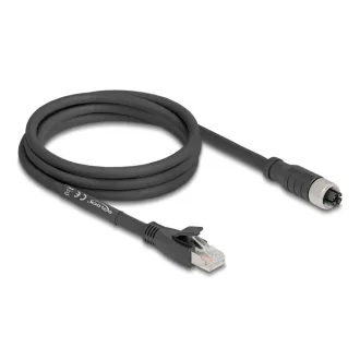   Delock M12 kábel X-kódolt 8 tűs apa - RJ45 anya Cat.5e S/FTP flexibilis 2 m fekete (80590)