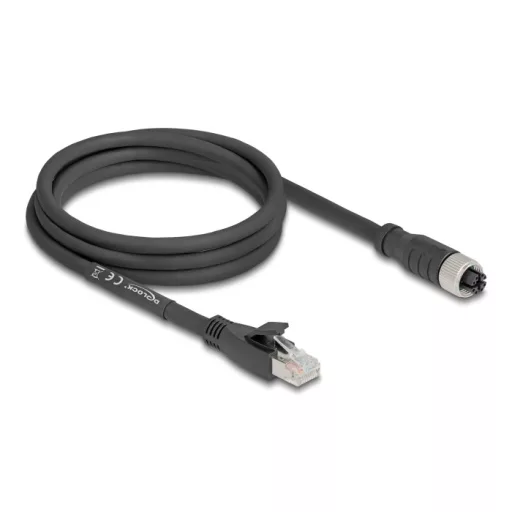 Delock M12 kábel X-kódolt 8 tűs apa - RJ45 anya Cat.5e S/FTP flexibilis 2 m fekete (80590)