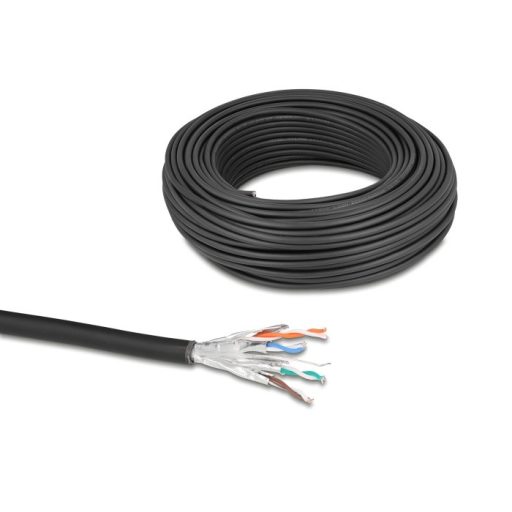Delock hálózati kábeltekercs Cat.6A U/FTP 500 MHz Vékony, rugalmas halogénmentes 50 m fekete (80597)