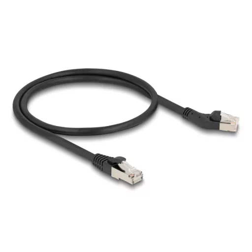 Delock RJ45 hálózati kábel Cat.6A S/FTP 45 -ben jobbra hajlított apa   egyenes apa 0,5 m, fekete (80598)
