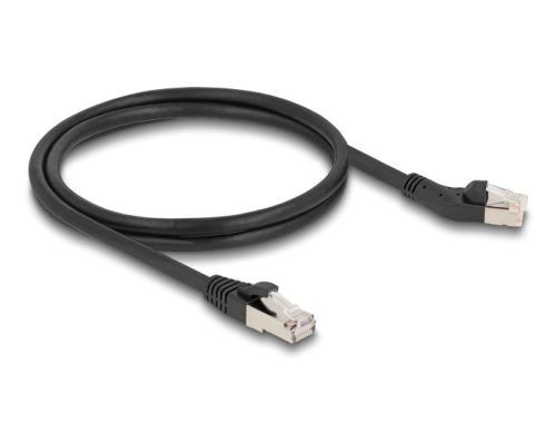 Delock RJ45 hálózati kábel Cat.6A S/FTP 45 -ben jobbra hajlított apa   egyenes apa 1 m, fekete (80608)
