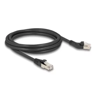   Delock RJ45 hálózati kábel Cat.6A S/FTP 45 -ben jobbra hajlított apa   egyenes apa 2 m, fekete (80615)