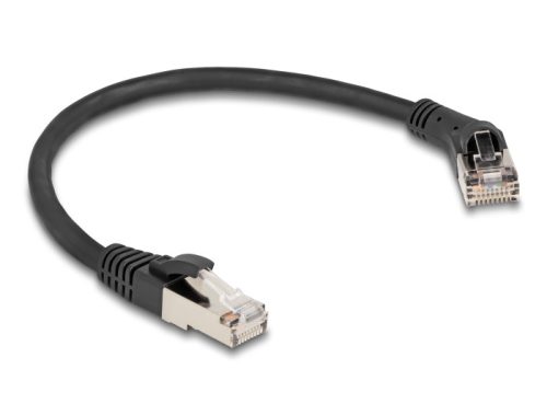 Delock RJ45 hálózati kábel Cat.8.1 S/FTP 45 -ben jobbra hajlított apa   egyenes apa, akár 40 Gbps, 0,25 m, fekete (80626)