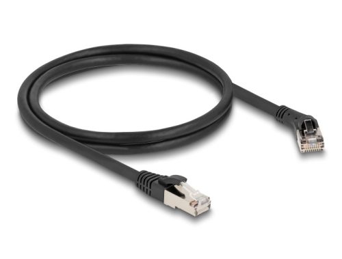 Delock RJ45 hálózati kábel Cat.8.1 S/FTP 45 -ben jobbra hajlított apa   egyenes apa, akár 40 Gbps, 1 m, fekete (80637)