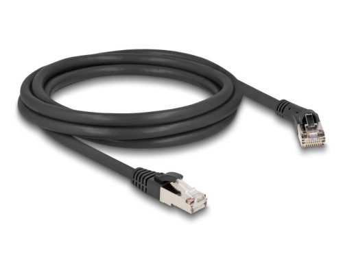 Delock RJ45 hálózati kábel Cat.8.1 S/FTP 45 -ben jobbra hajlított apa   egyenes apa, akár 40 Gbps, 2 m, fekete (80639)