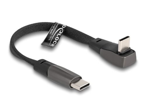 Delock USB 2.0 Laposkábel USB Type-C  apa - USB Type-C  apa USB Type-C  apa hajlított PD 3.0 60 W 14 cm fekete