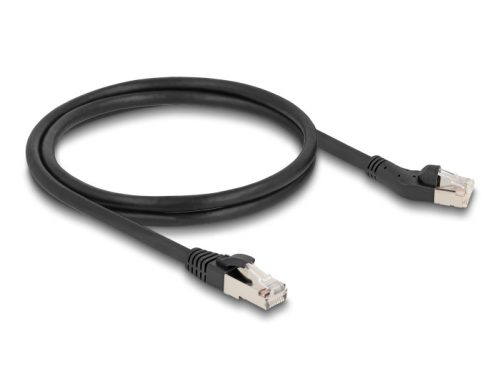 Delock RJ45 hálózati kábel Cat.8.1 S/FTP 45 -ben balra hajlított apa   egyenes apa, akár 40 Gbps, 1 m, fekete (80752)