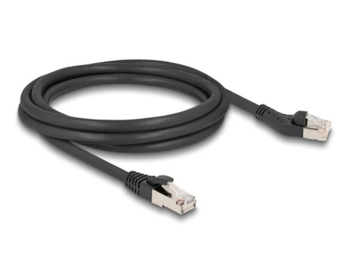 Delock RJ45 hálózati kábel Cat.8.1 S/FTP 45 -ben balra hajlított apa   egyenes apa, akár 40 Gbps, 2 m, fekete (80753)