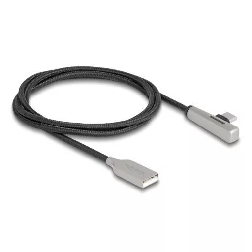 Delock Kábel USB 2.0 A-típusú apa - USB Type-C  apa hajlított, LED fénnyel és gyors töltő funkcióval 60 W 1 m (80766)