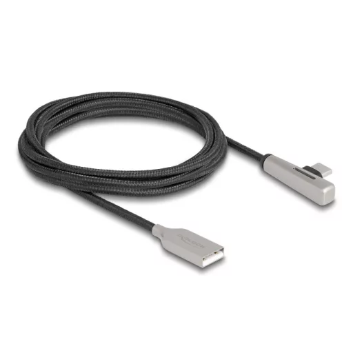 Delock Kábel USB 2.0 A-típusú apa - USB Type-C  apa hajlított, LED fénnyel és gyors töltő funkcióval 60 W 2 m (80767)