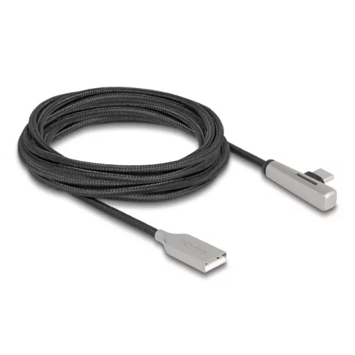 Delock Kábel USB 2.0 A-típusú apa - USB Type-C  apa hajlított, LED fénnyel és gyors töltő funkcióval 60 W 3 m (80768)