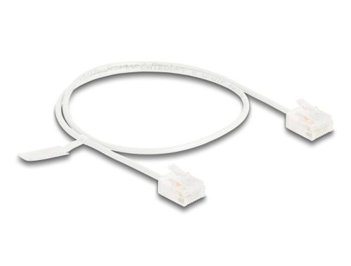 Delock RJ45 hálózati kábel Cat.6 UTP ultravékony 0,5 m fehér rövid csatlakoztatókkal (80773)