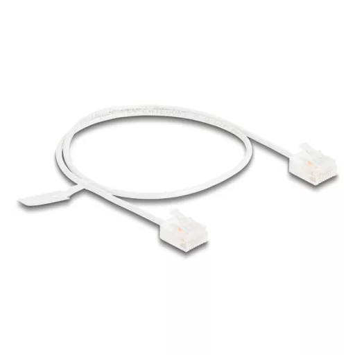 Delock RJ45 hálózati kábel Cat.6 UTP ultravékony 0,5 m fehér rövid csatlakoztatókkal (80773)