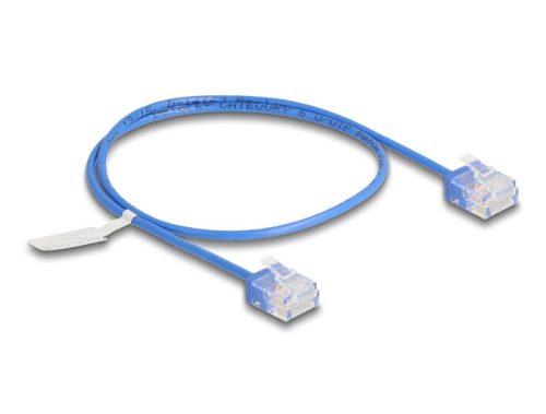 Delock RJ45 hálózati kábel Cat.6 UTP ultravékony 0,5 m kék rövid csatlakoztatókkal (80779)