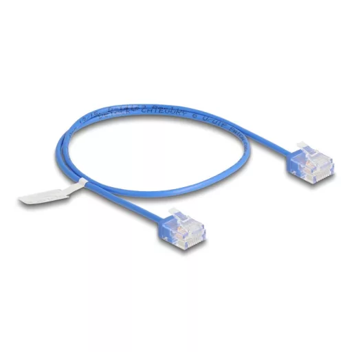 Delock RJ45 hálózati kábel Cat.6 UTP ultravékony 0,5 m kék rövid csatlakoztatókkal (80779)