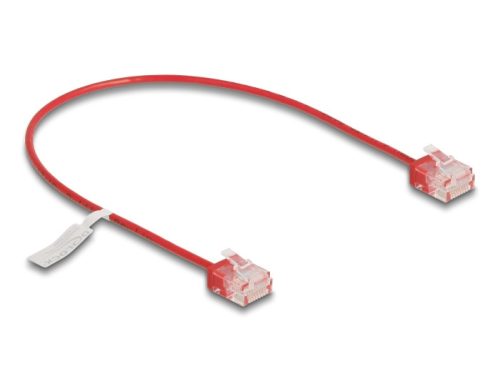 Delock RJ45 hálózati kábel Cat.6 UTP ultravékony 0,3 m piros rövid csatlakoztatókkal (80800)