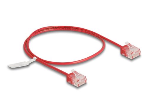 Delock RJ45 hálózati kábel Cat.6 UTP ultravékony 0,5 m piros rövid csatlakoztatókkal (80801)