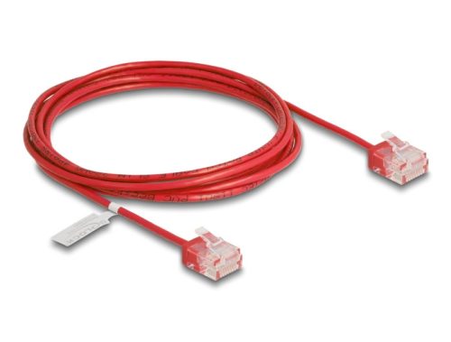 Delock RJ45 hálózati kábel Cat.6 UTP ultravékony 2 m piros rövid csatlakoztatókkal (80817)