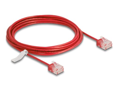 Delock RJ45 hálózati kábel Cat.6 UTP ultravékony 3 m piros rövid csatlakoztatókkal (80819)