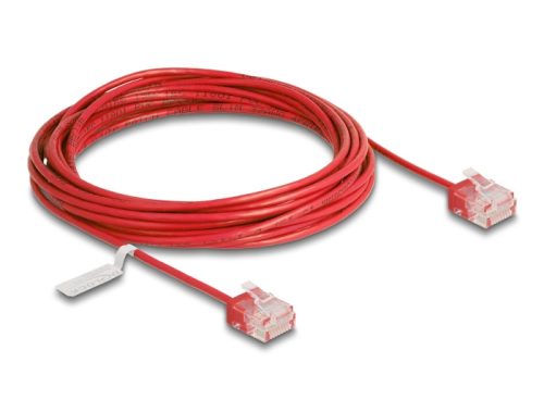 Delock RJ45 hálózati kábel Cat.6 UTP ultravékony 5 m piros rövid csatlakoztatókkal (80820)