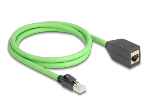 Delock RJ45 hálózat bővítő kábel Cat.6A apa - anya SF/UTP alkalmas kábelvezető láncokhoz PUR (TPU) 1 m zöld (80880)