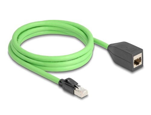 Delock RJ45 hálózat bővítő kábel Cat.6A apa - anya SF/UTP alkalmas kábelvezető láncokhoz PUR (TPU) 2 m zöld (80881)