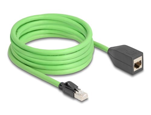 Delock RJ45 hálózat bővítő kábel Cat.6A apa - anya SF/UTP alkalmas kábelvezető láncokhoz PUR (TPU) 5 m zöld (80882)