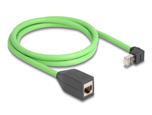 Delock RJ45 hálózat bővítő kábel Cat.6A apa felfelé néző csatlakozódugóval - anya SF/UTP alkalmas kábelvezető láncokhoz PUR (TPU) 1 m zöld (80883)
