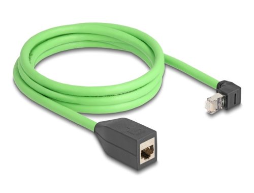 Delock RJ45 hálózat bővítő kábel Cat.6A apa felfelé néző csatlakozódugóval - anya SF/UTP alkalmas kábelvezető láncokhoz PUR (TPU) 2 m zöld (80884)