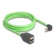 Delock RJ45 hálózat bővítő kábel Cat.6A apa felfelé néző csatlakozódugóval - anya SF/UTP alkalmas kábelvezető láncokhoz PUR (TPU) 2 m zöld (80884)