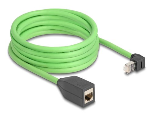 Delock RJ45 hálózat bővítő kábel Cat.6A apa felfelé néző csatlakozódugóval - anya SF/UTP alkalmas kábelvezető láncokhoz PUR (TPU) 5 m zöld (80885)