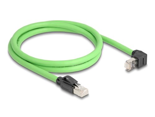 Delock RJ45 hálózati kábel Cat.6A apa - apa felfelé néző csatlakozódugóval SF/UTP alkalmas kábelvezető láncokhoz PUR (TPU) 1 m zöld (80892)