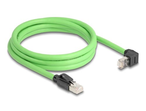Delock RJ45 hálózati kábel Cat.6A apa - apa felfelé néző csatlakozódugóval SF/UTP alkalmas kábelvezető láncokhoz PUR (TPU) 2 m zöld (80893)