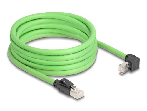 Delock RJ45 hálózati kábel Cat.6A apa - apa felfelé néző csatlakozódugóval SF/UTP alkalmas kábelvezető láncokhoz PUR (TPU) 5 m zöld (80894)
