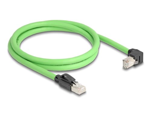 Delock RJ45 hálózati kábel Cat.6A apa - apa lefelé néző csatlakozódugóval SF/UTP alkalmas kábelvezető láncokhoz PUR (TPU) 1 m zöld (80895)