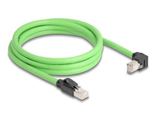 Delock RJ45 hálózati kábel Cat.6A apa - apa lefelé néző csatlakozódugóval SF/UTP alkalmas kábelvezető láncokhoz PUR (TPU) 2 m zöld (80896)