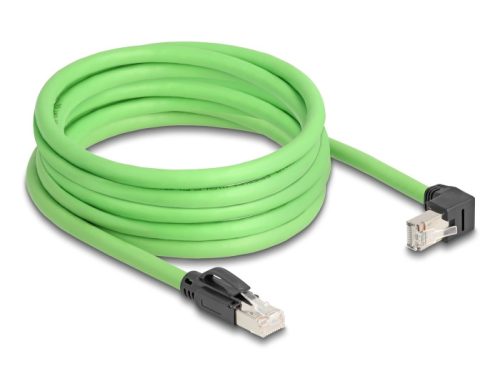 Delock RJ45 hálózati kábel Cat.6A apa - apa lefelé néző csatlakozódugóval SF/UTP alkalmas kábelvezető láncokhoz PUR (TPU) 5 m zöld (80897)