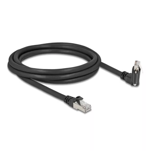Delock GigE kamera kábel RJ45 apa 45 -ban elcsavart és 90 -ban hajlított szögekkel - RJ45 apa Cat.6 S/FTP 2 m fekete (80918)