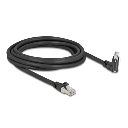 Delock GigE kamera kábel RJ45 apa 45 -ban elcsavart és 90 -ban hajlított szögekkel - RJ45 apa Cat.6 S/FTP 3 m fekete (80919)