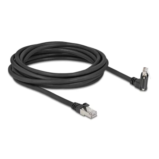 Delock GigE kamera kábel RJ45 apa 45 -ban elcsavart és 90 -ban hajlított szögekkel - RJ45 apa Cat.6 S/FTP 5 m fekete (80920)